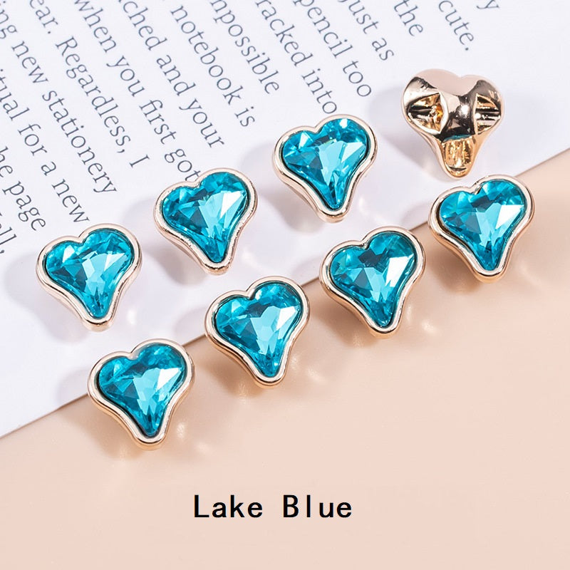 Lake Blue heart-shaped crystal metal shirt buttons set (12pcs)