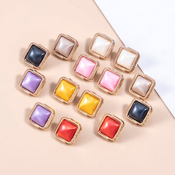 11.5mm square resin shirt buttons with shanks, mixed colors, gold-tone frames