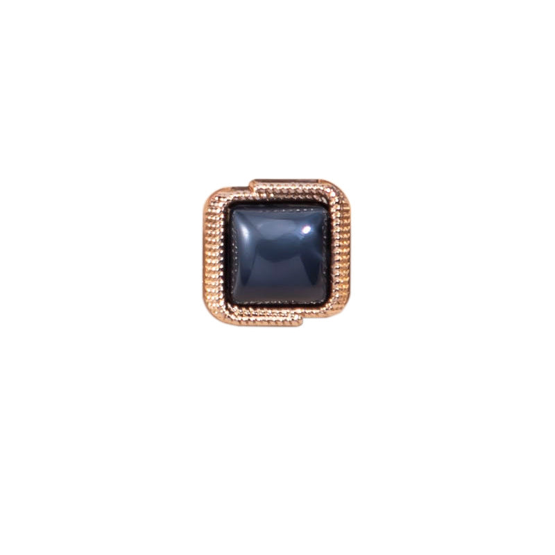 Dark blue square resin shirt button with shank, gold-tone frame, 11.5mm