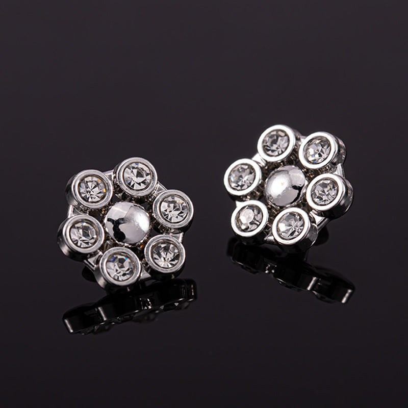 Round silver rhinestone shirt buttons with clustered crystal pattern and bead centers