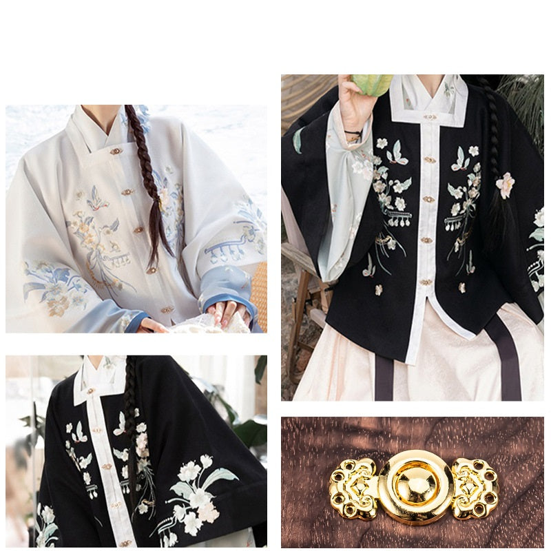 汉服外套装饰盘扣扣件，金属圆扣与花纹扣面，适用于旗袍/汉服穿搭