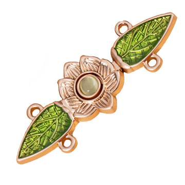 Green cat’s eye leaf hanfu lock button—floral frame, rose-gold tone loops