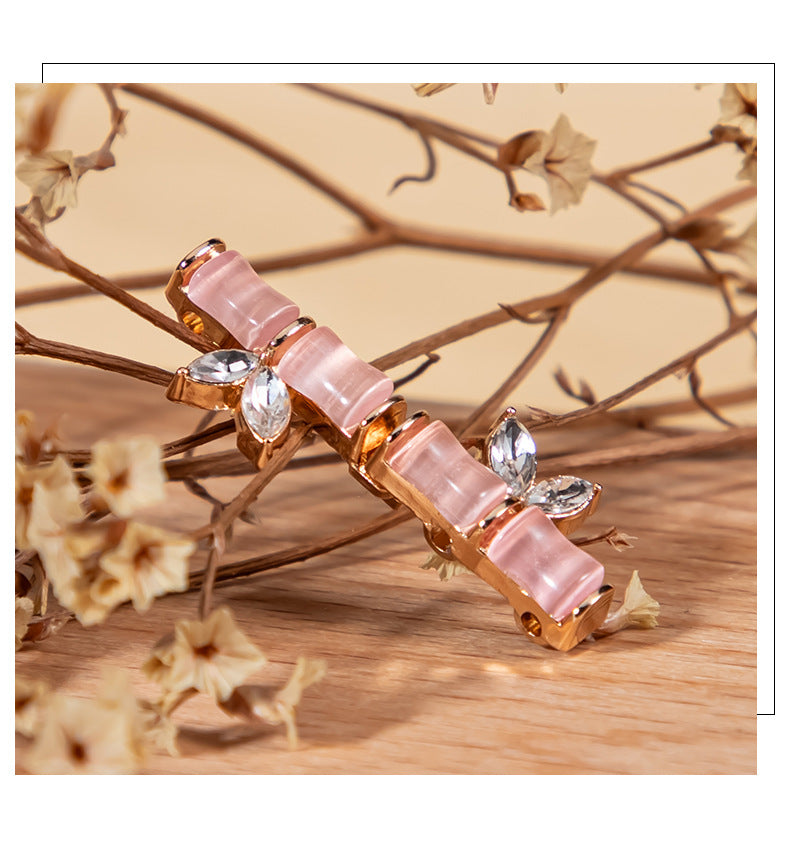 Rosafarbene Bambusknoten-Metallknöpfe mit Strass, 1 Stück