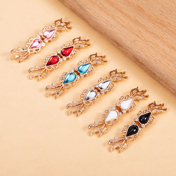 Goldfish-shaped metal frog closure buttons, multi-color jeweled set, 12 pack