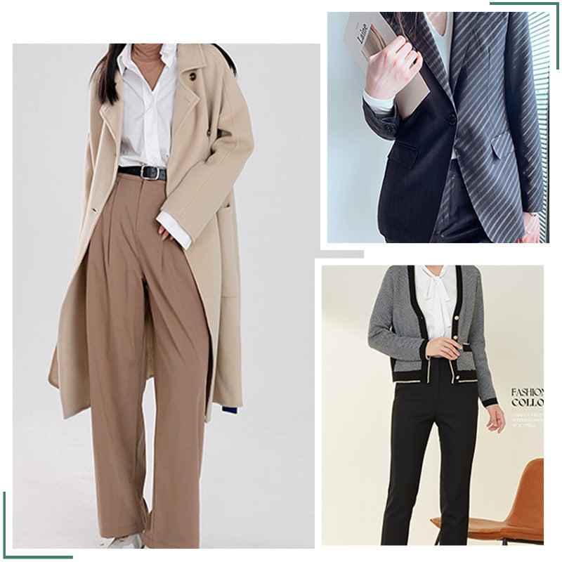 Women’s coats with decorative round metallic buttons on the front