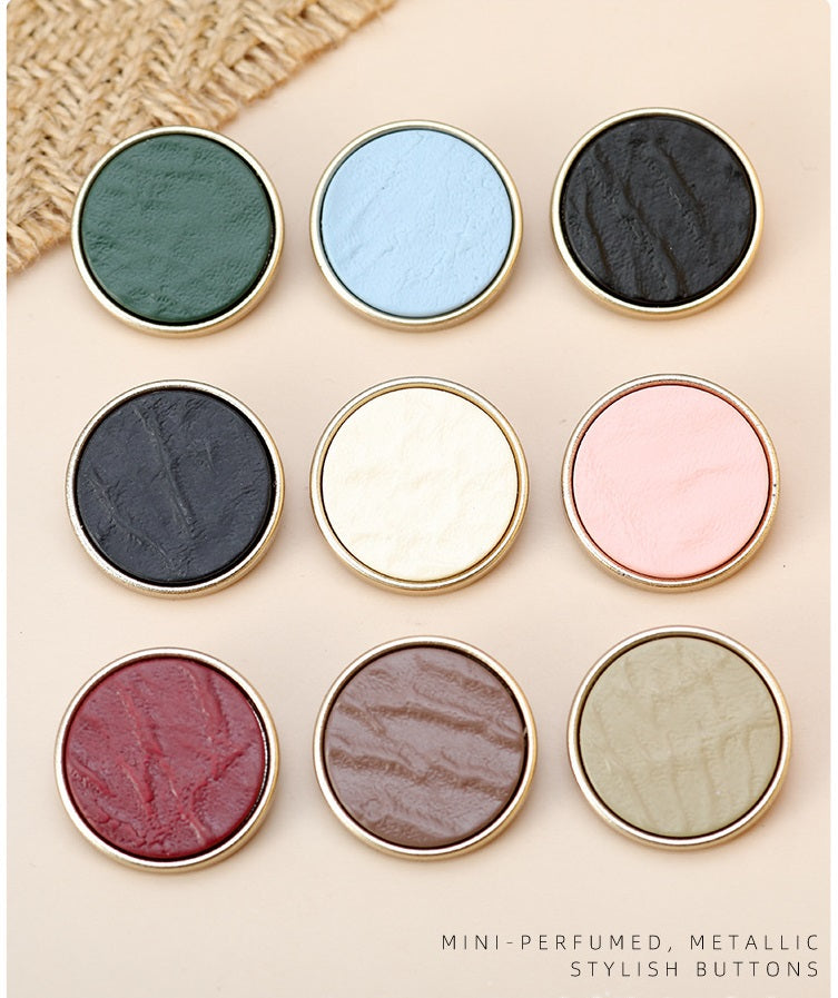Round resin metallic buttons, assorted colors (9 styles) with gold rims