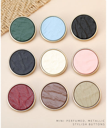 Round resin metallic buttons, assorted colors (9 styles) with gold rims