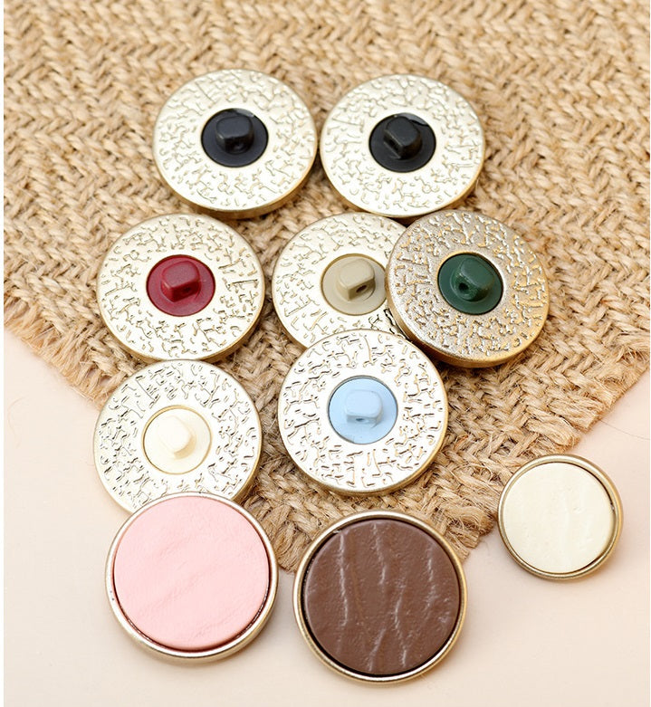 Gold-rim resin coat buttons with shank, assorted colors including black, red, green, blue