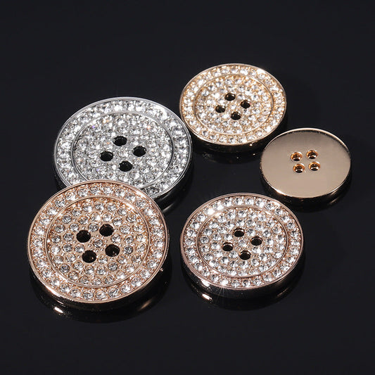 15-25mm Gold Silver Round Flat Rhinestone Metal Buttons 12 Pack