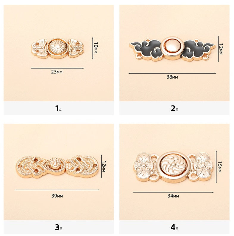 Maßtabelle: Hanfu-Metallknöpfe, Designs 1–4, runde Einsätze