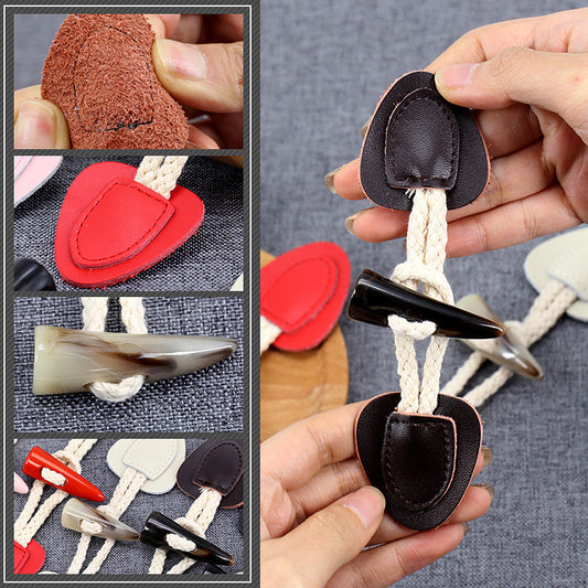 Genuine Leather Horn Toggle Buttons Coat Windbreaker Fasteners 5pcs