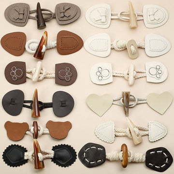 Leather and resin horn coat buttons, 12-pack assortment on braided cord