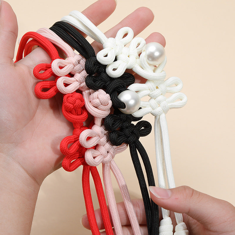Handschlaufe-Chinesenknopf aus Leinen, Mischung aus weiß/schwarz/rot/rosa, mit Perle