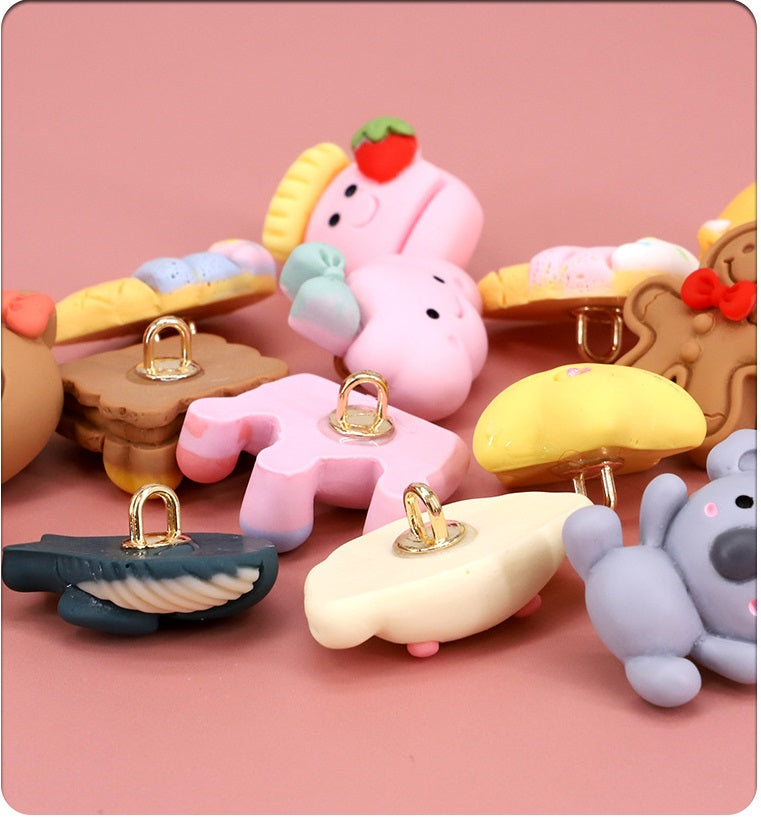 Botones de resina para bebé con dibujos de animales con enganche metálico y colores pastel
