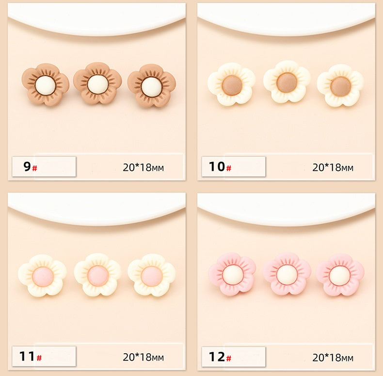 Flower resin buttons set: 9#, 10#, 11#, 12# (20*18mm) shown on cards