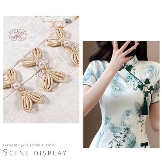 Chinese Handmade Woven Bowknot Pearl Chinese Knot Button 10 Pack