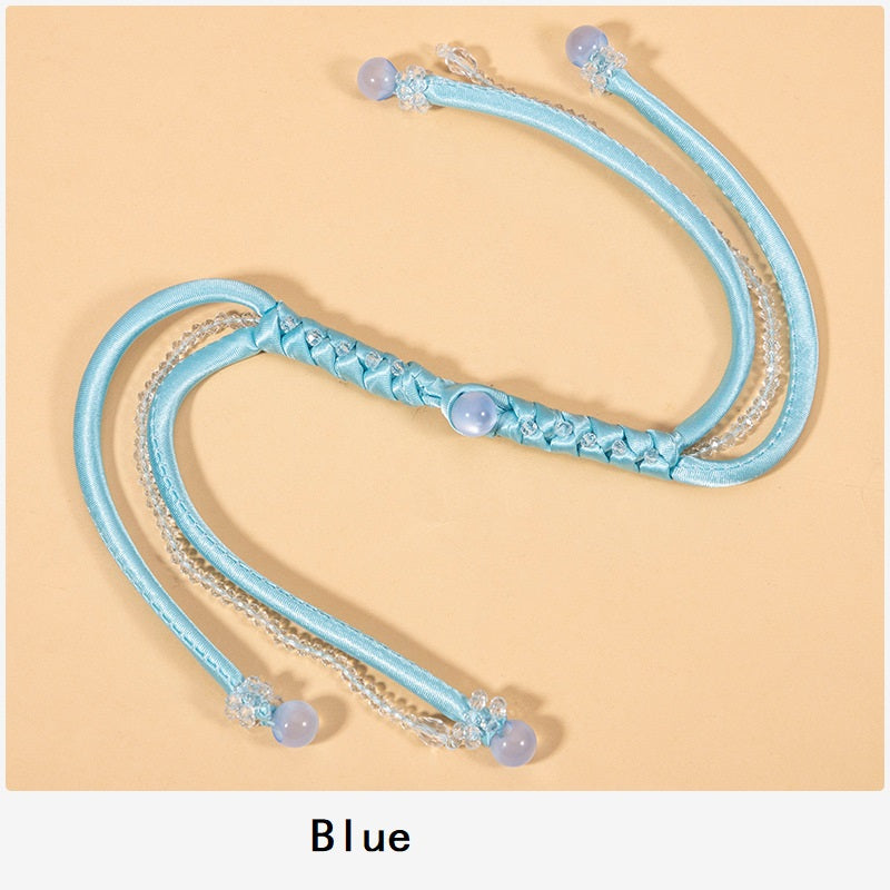 Blauer Schlangenknoten-Zierborte mit Kristallperlen, Froschknöpfe, 4er-Set