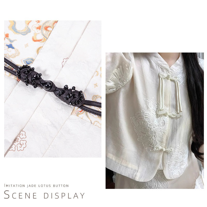 39cm Pipa crystal whip Chinese knot buttons, 4pcs in black with clustered crystal beads
