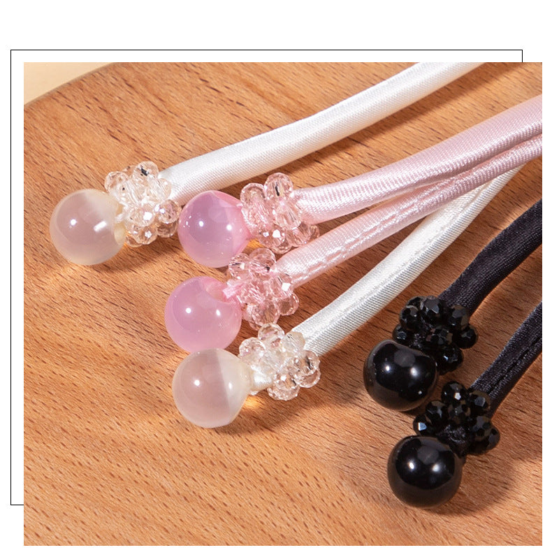 39cm Pipa crystal whip Chinese knot buttons, 4pcs in pink and black side-by-side