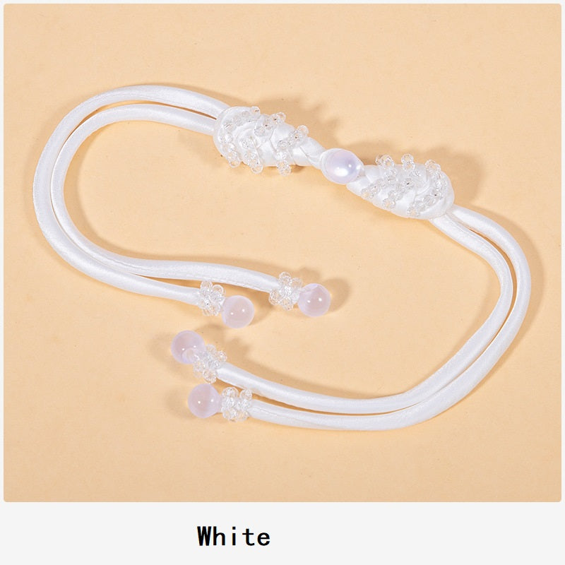 39cm Pipa crystal whip Chinese knot buttons, 4pcs in white with pale pink bead accents