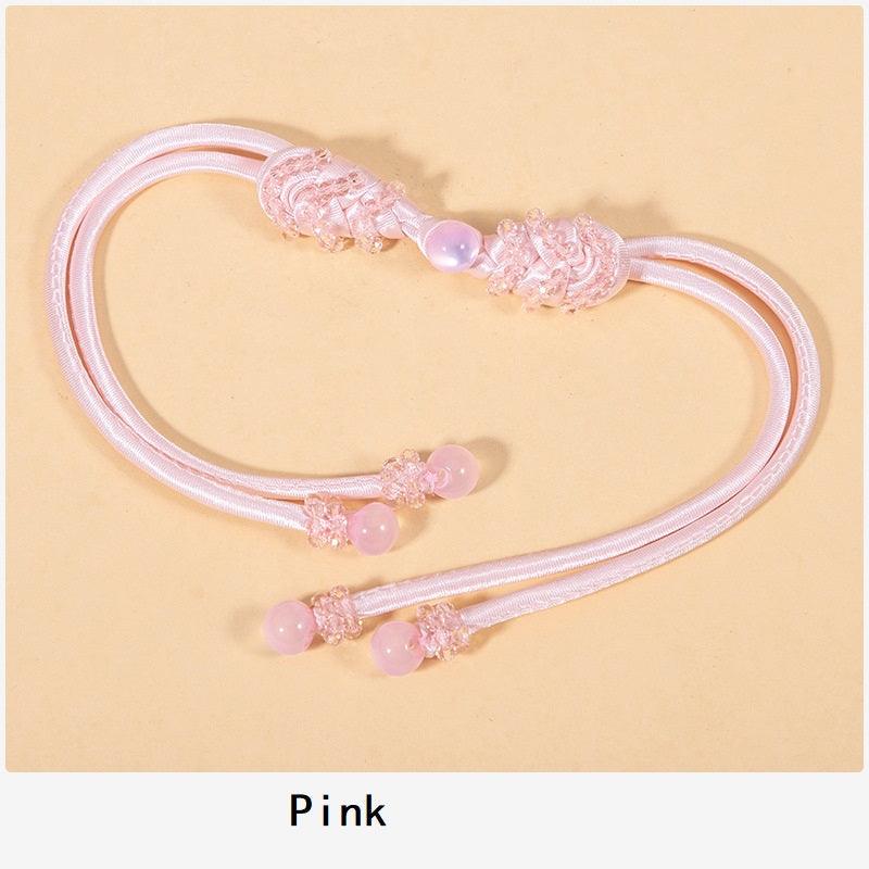 39cm Pipa crystal whip Chinese knot buttons, 4pcs in pink with crystal and pearl beads