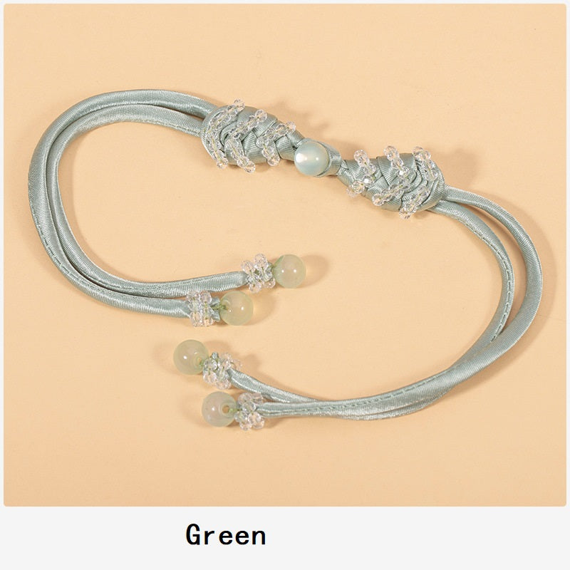 39cm Pipa crystal whip Chinese knot buttons, 4pcs in green with clear crystal bead clusters