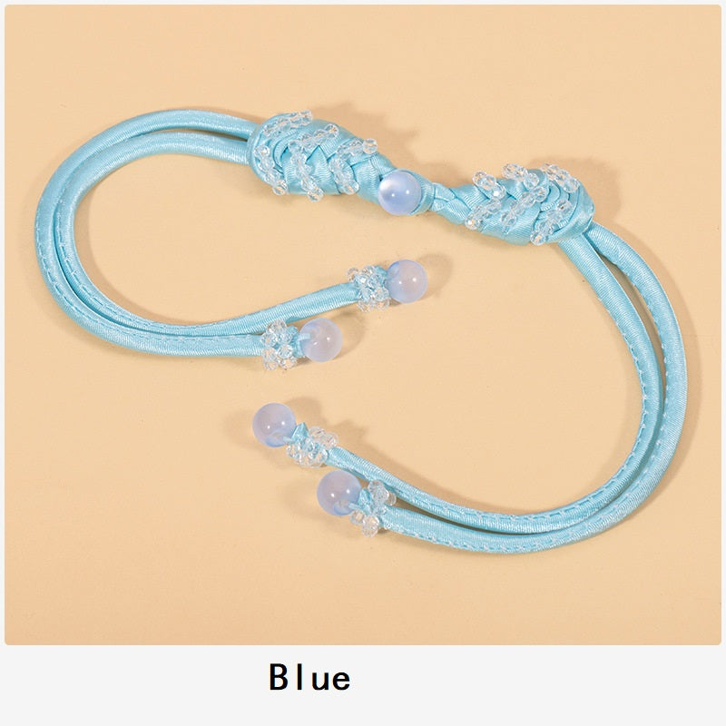 39cm long-tail pipa crystal whip, blue satin cord, bead knots (4pcs)