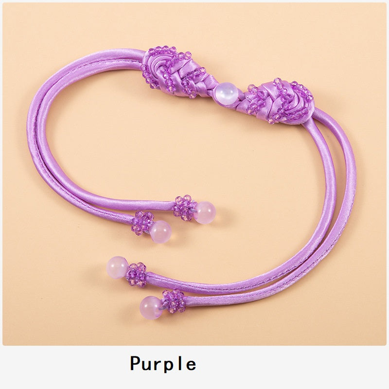 39cm long-tail pipa crystal whip, purple satin cord, crystal bead knots (4pcs)