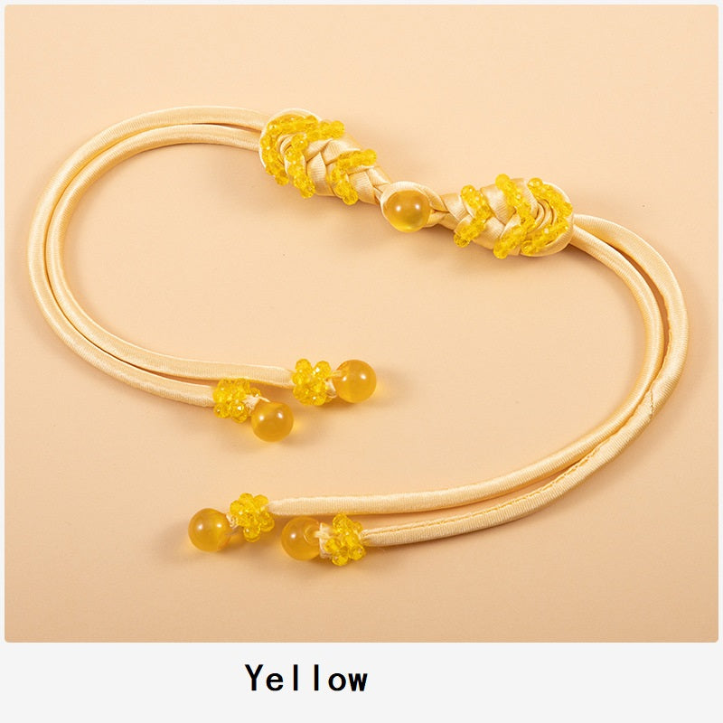 39cm long-tail pipa crystal whip, yellow satin cord, crystal bead knots (4pcs)