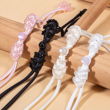39cm Pipa crystal whip Chinese knot buttons, 4pcs in light pink with heart-like beads