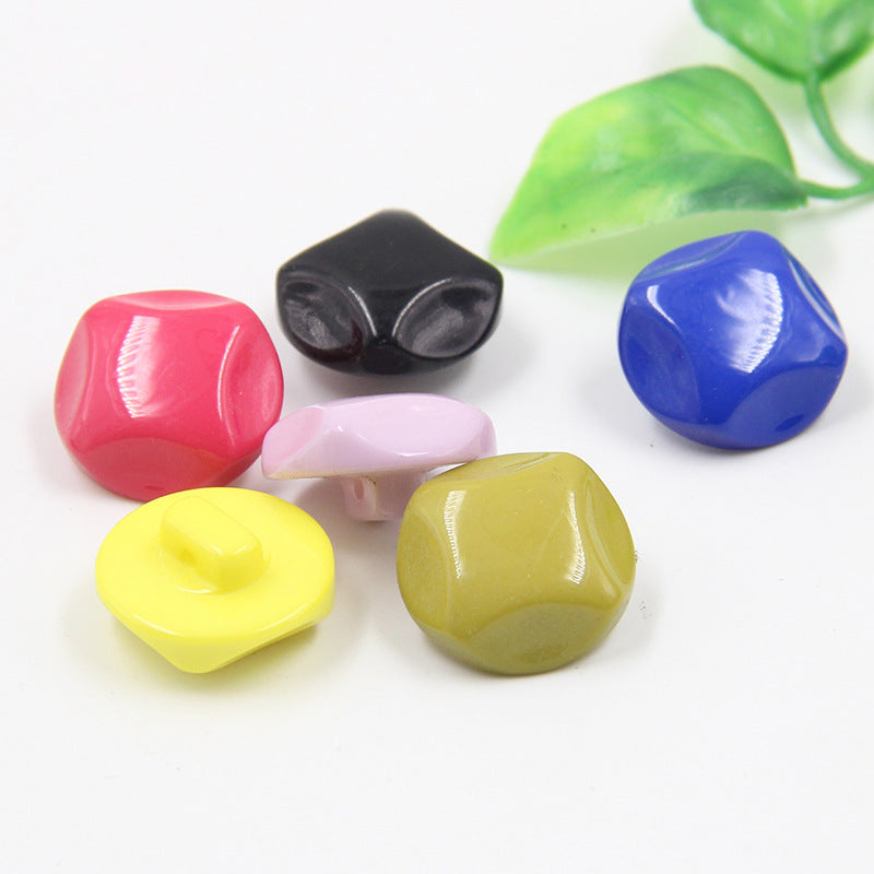 Round resin shank buttons: black, pink, white, yellow, olive green, blue (assorted)