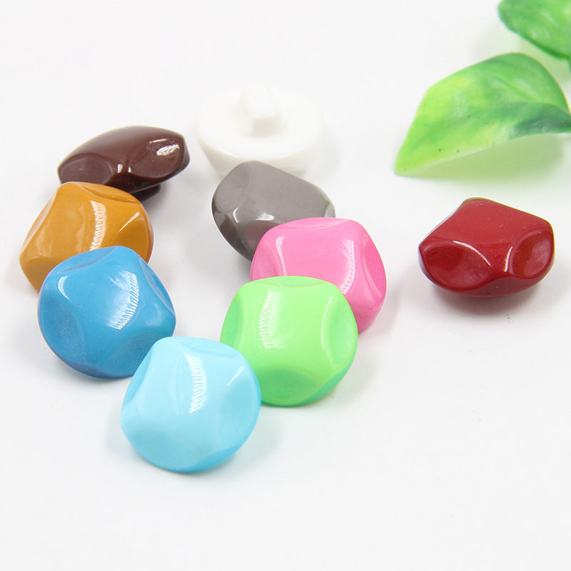 Colorful round resin shank buttons, blue, green, pink, orange, brown, red assortment