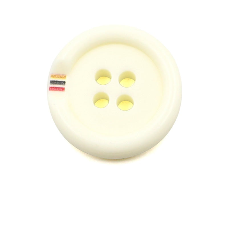Cream four-hole round resin button with colorful print stripe