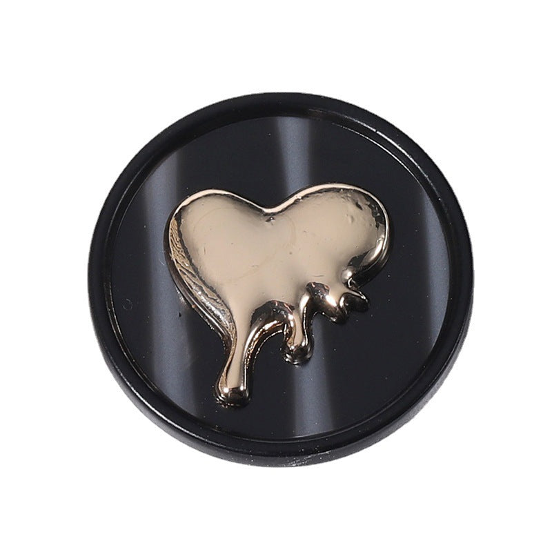 Round resin heart button, black base with silver-toned heart, 18–25mm