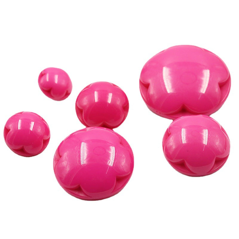 Pink flower resin buttons, glossy 4-hole center with small back shank tabs