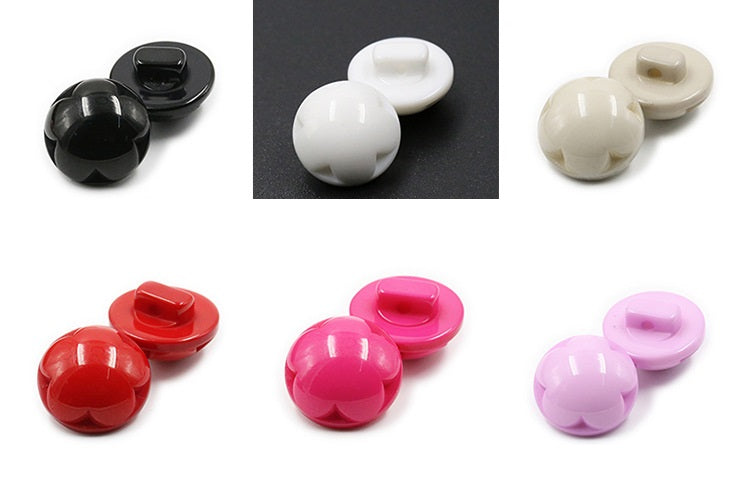 Mixed flower resin buttons in black, white, beige, red, hot pink, light pink—glossy finish