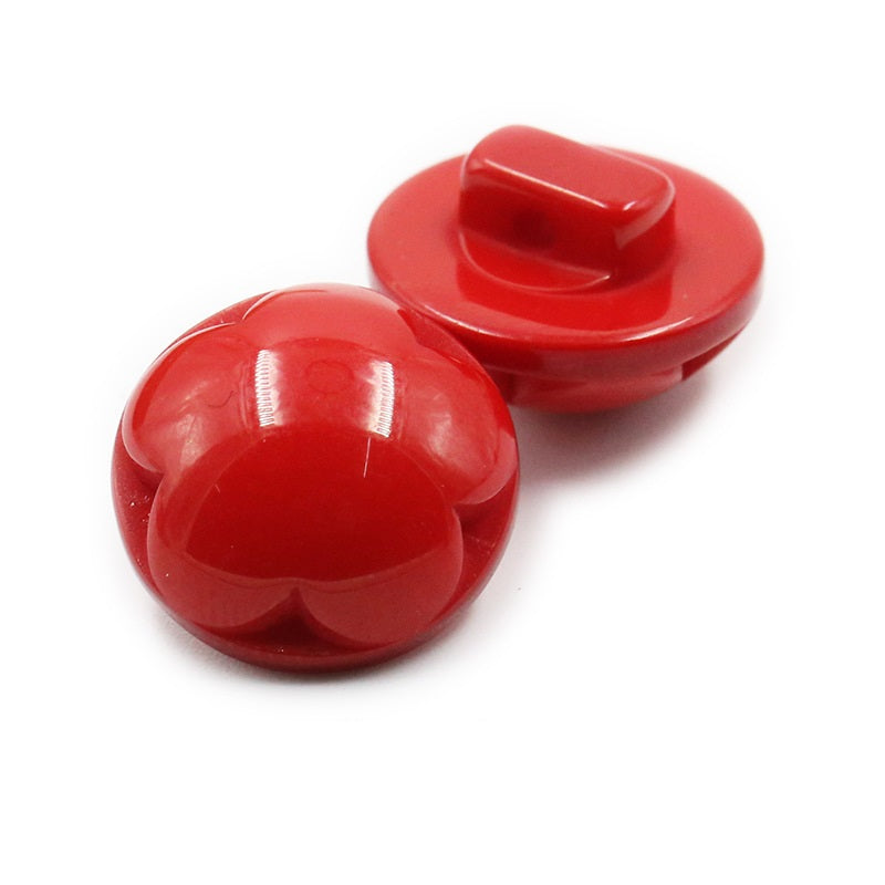 Red flower resin buttons with 2-button backs, glossy finish, child craft sewing hardware
