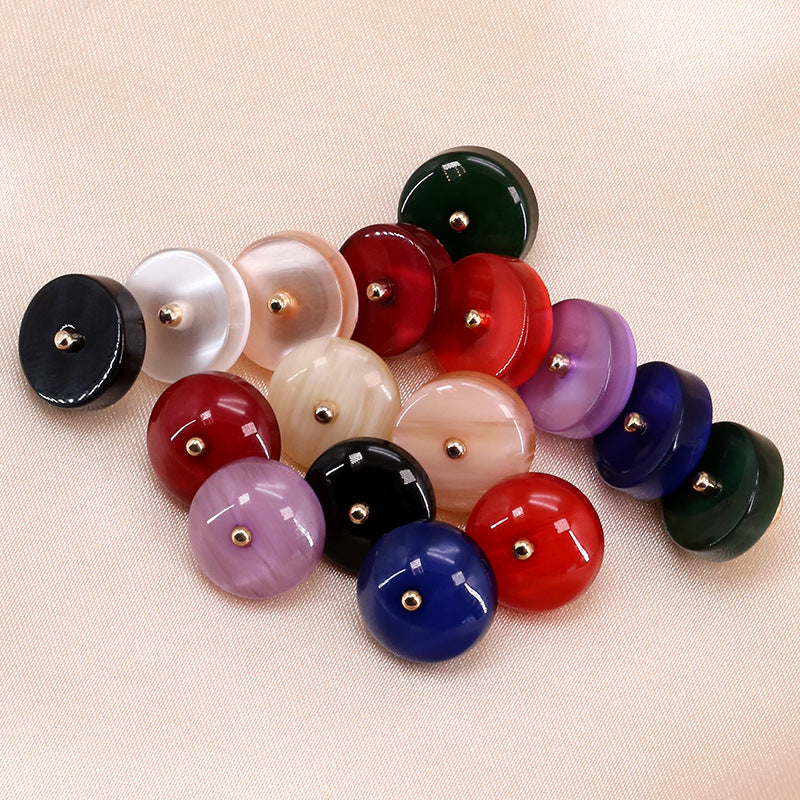 Mixed set of round resin buttons with metal shanks: dark green, red, purple, navy, cream