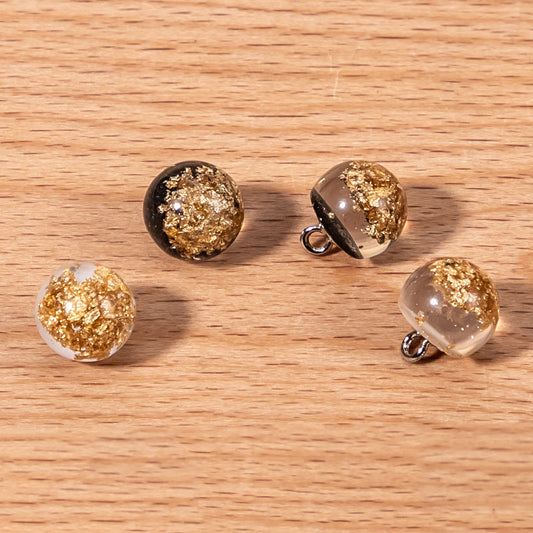 10mm Chinese Gold Foil Resin Pearl Buttons Set of 60