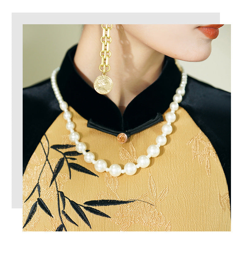 Gold glitter resin pearl button with metal loop shank, round