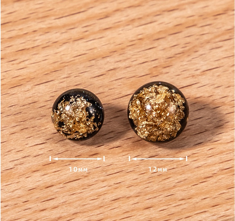 Gold foil resin pearl buttons: round sizes shown as 10mm and 12mm