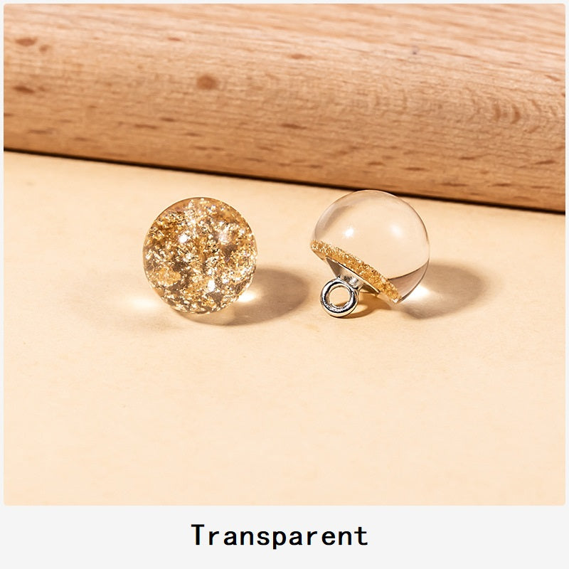 Transparent 10mm resin pearl button, gold-foil style, set of 60