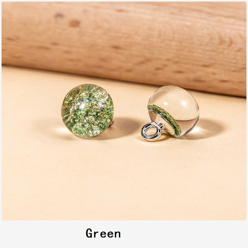 Green 10mm resin pearl button, glittered foil look, set of 60