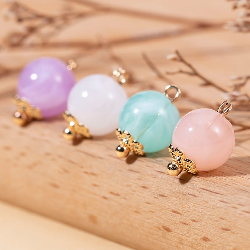 Pastel acrylic bead cheongsam buttons—lavender, white, aqua, blush—gold flower caps, 10mm