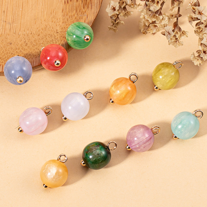 Pearlescent resin round bead buttons, mixed colors, 66-pack with gold-tone loops