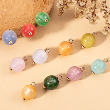Pearlescent resin round bead buttons, mixed colors, 66-pack with gold-tone loops
