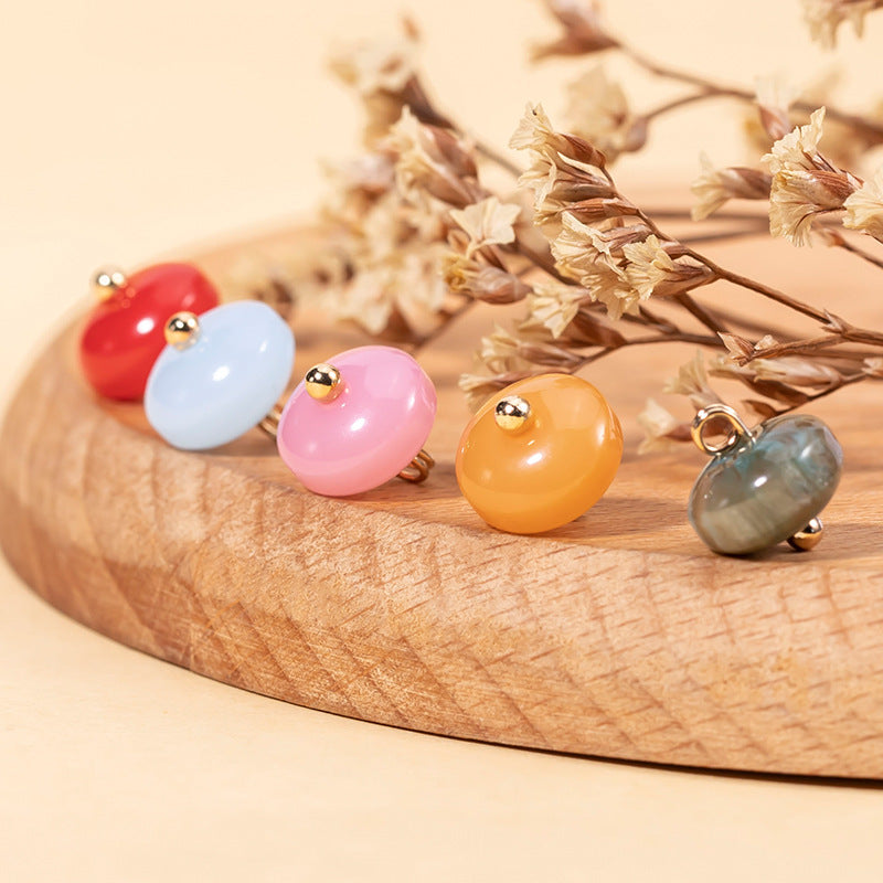 Mixed-color oval resin bead buttons with gold-tone loops