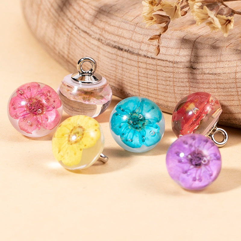 Gemischte transparente Resin-Blütenknöpfe, rund: pink, blau, gelb, lila, rot