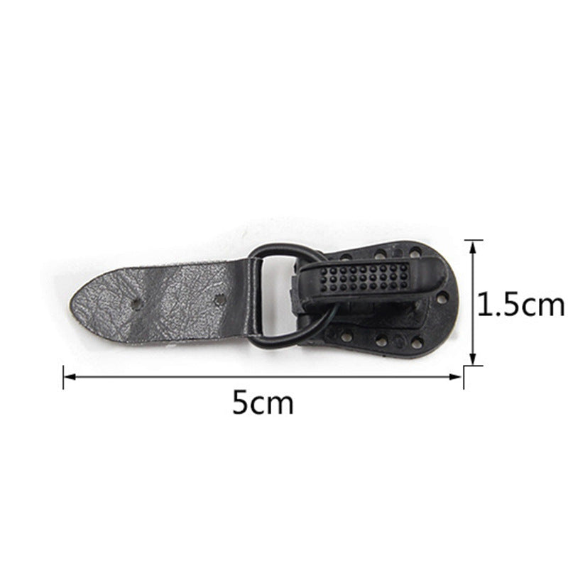 Black plastic snap button with loop tab, 5cm length, 1.5cm width