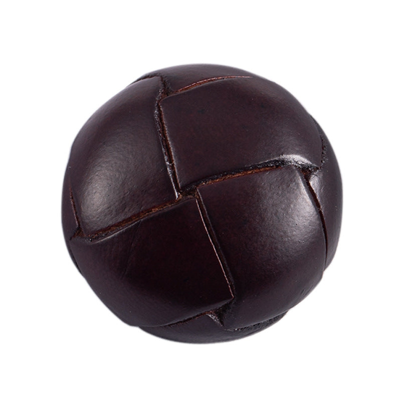 15-28mm leather sweater button in dark brown, vintage hand-woven panel stitching